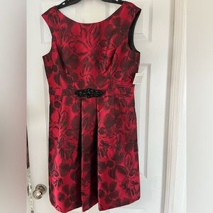NWT Jessica Howard Sleeveless Red Black Floral Print Fit & Flare Dress Size 14
